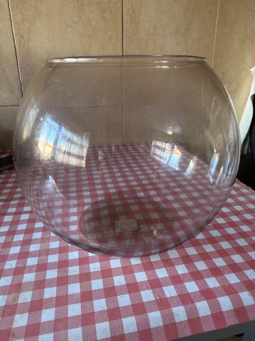 Aquário de vidro com 22cm de diâmetro e 26cm