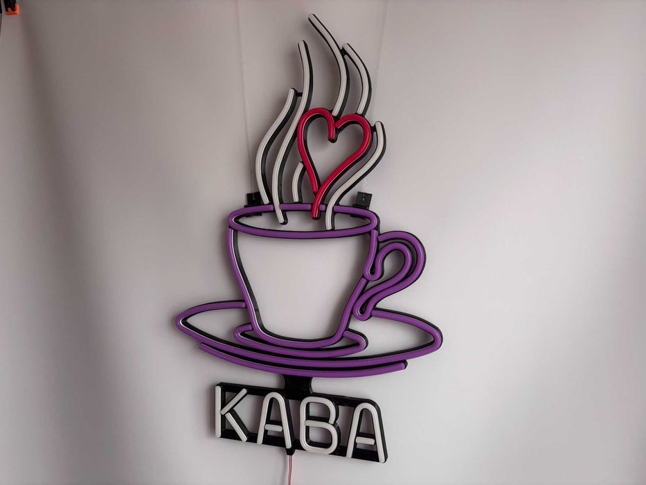 Неонова вивіска "Кава чашка" deep, 610*400 мм, світлодіодна