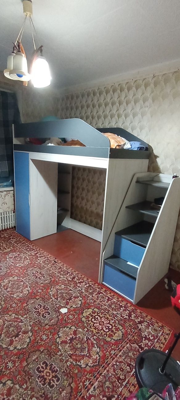 Кровать, комплекс, двухярусная, со шкафом