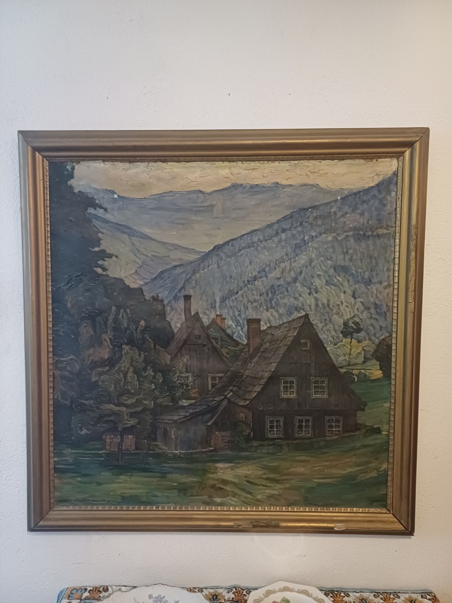 Stary obraz, olej na płótnie Góry Sowie .