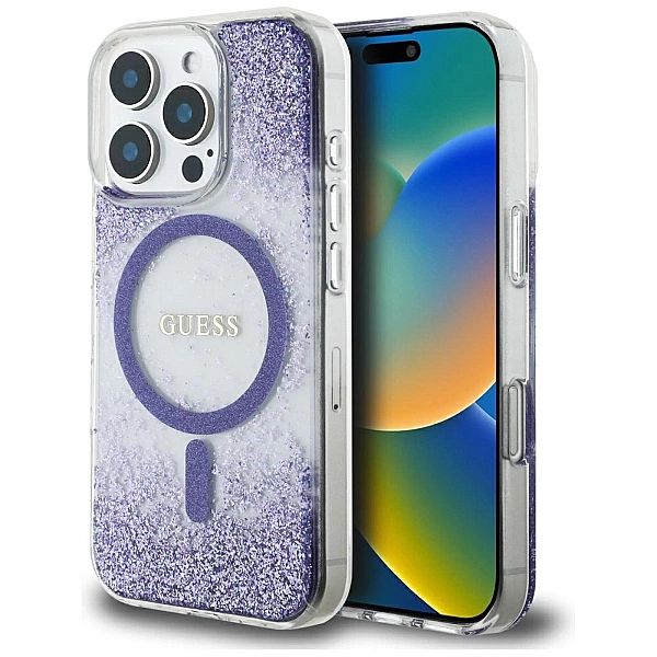 Etui Guess HC Resin Bottom Glitter MagSafe na iPhone 16 Pro - fioletow