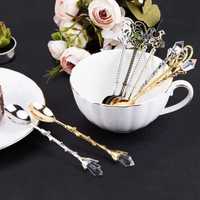 łyżeczki deserowe, vintage, rzeźbione łyżeczki do herbaty
