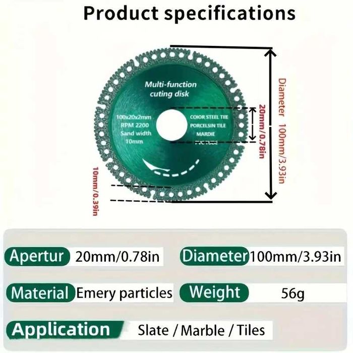 Tarcza diamentowa 100mm- do metalu, płytek, kamienia i marmuru