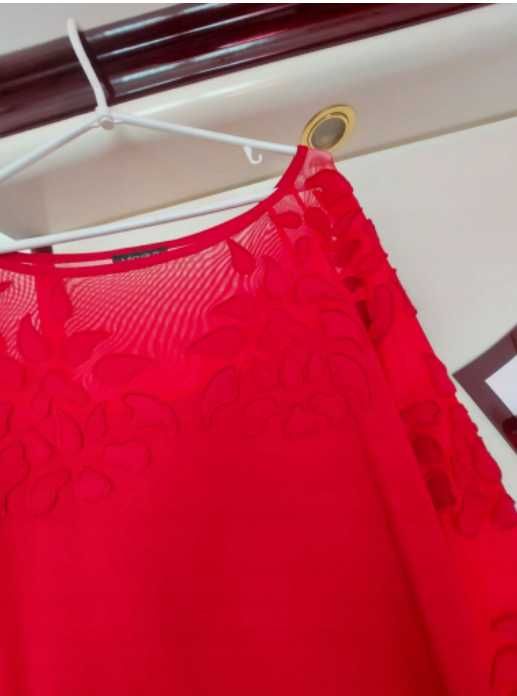 LEO GUY Piękna czerwona, rubinowa sukienka 42/44