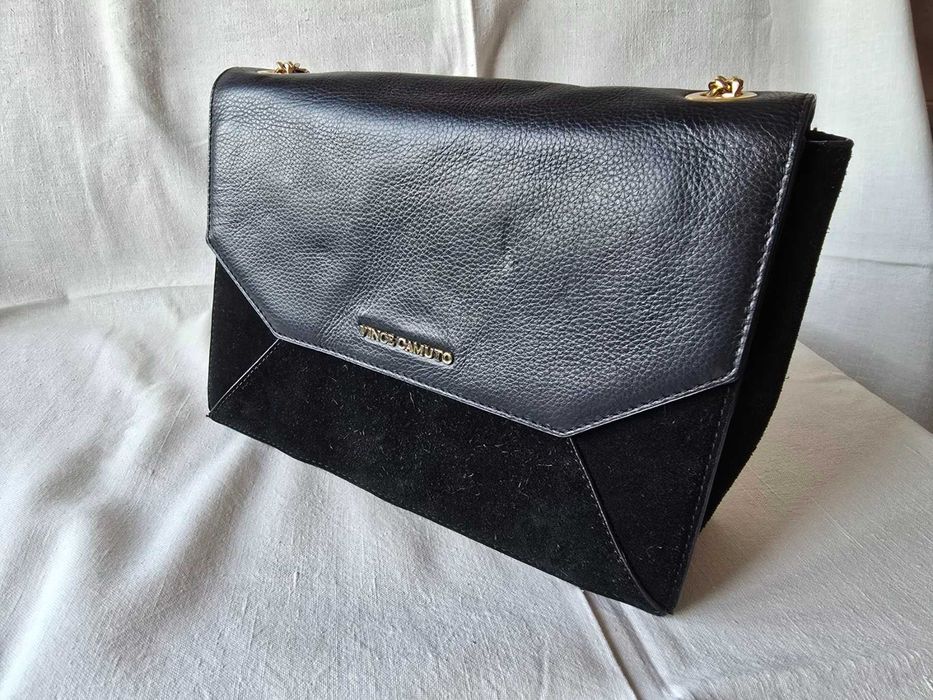 Сумка шкіряна комбінована з замшею (три відділення), чорна  27*20 см.