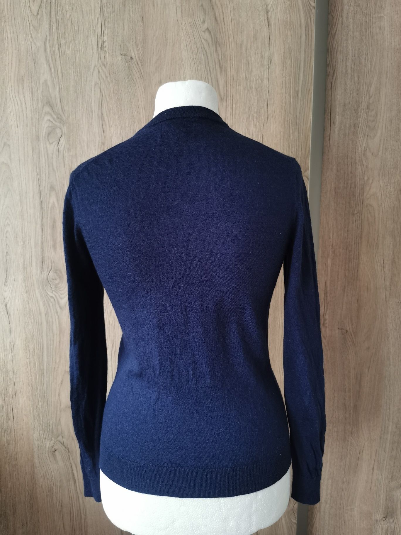 Farah wełniany cienki sweter granatowy navy 100% merino wool wełna S