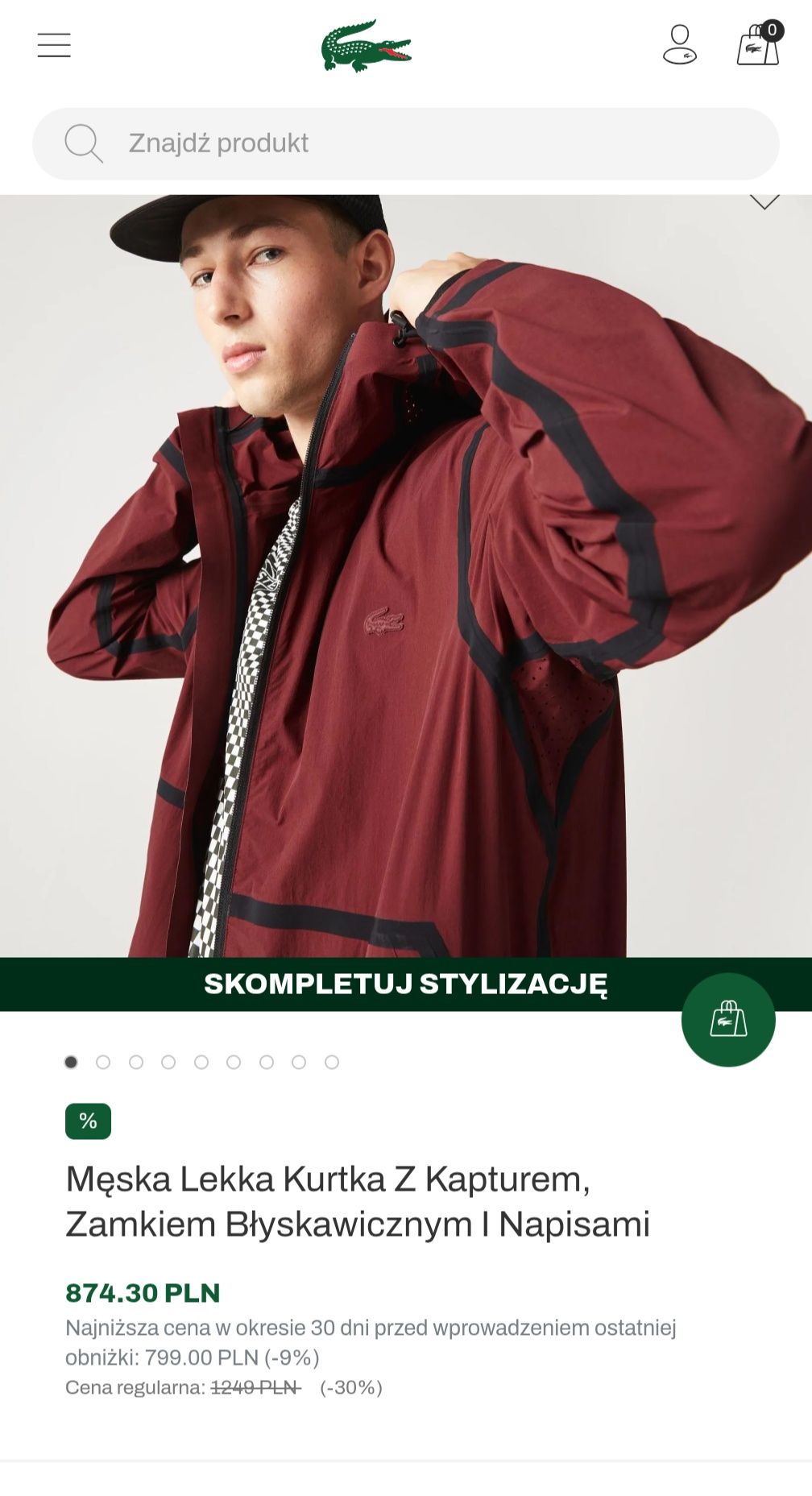 Męska lekka kurtka Lacoste z kapturem rozmiar 50 / (M/L)