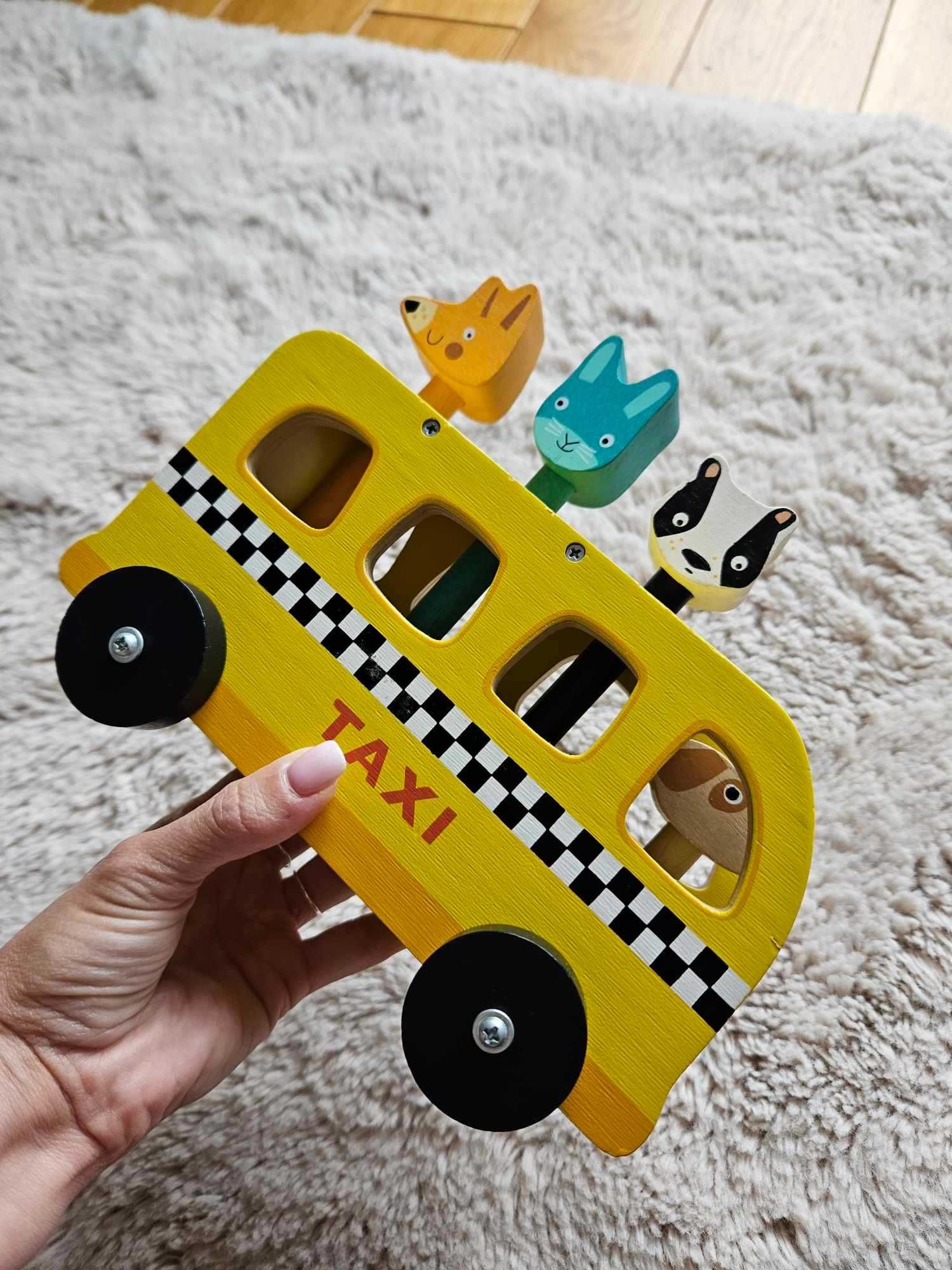 Samochodzik taxi drewniany Tender Leaf Toys