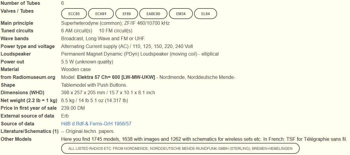 Rádio telefonia Nordmende Elektra 57