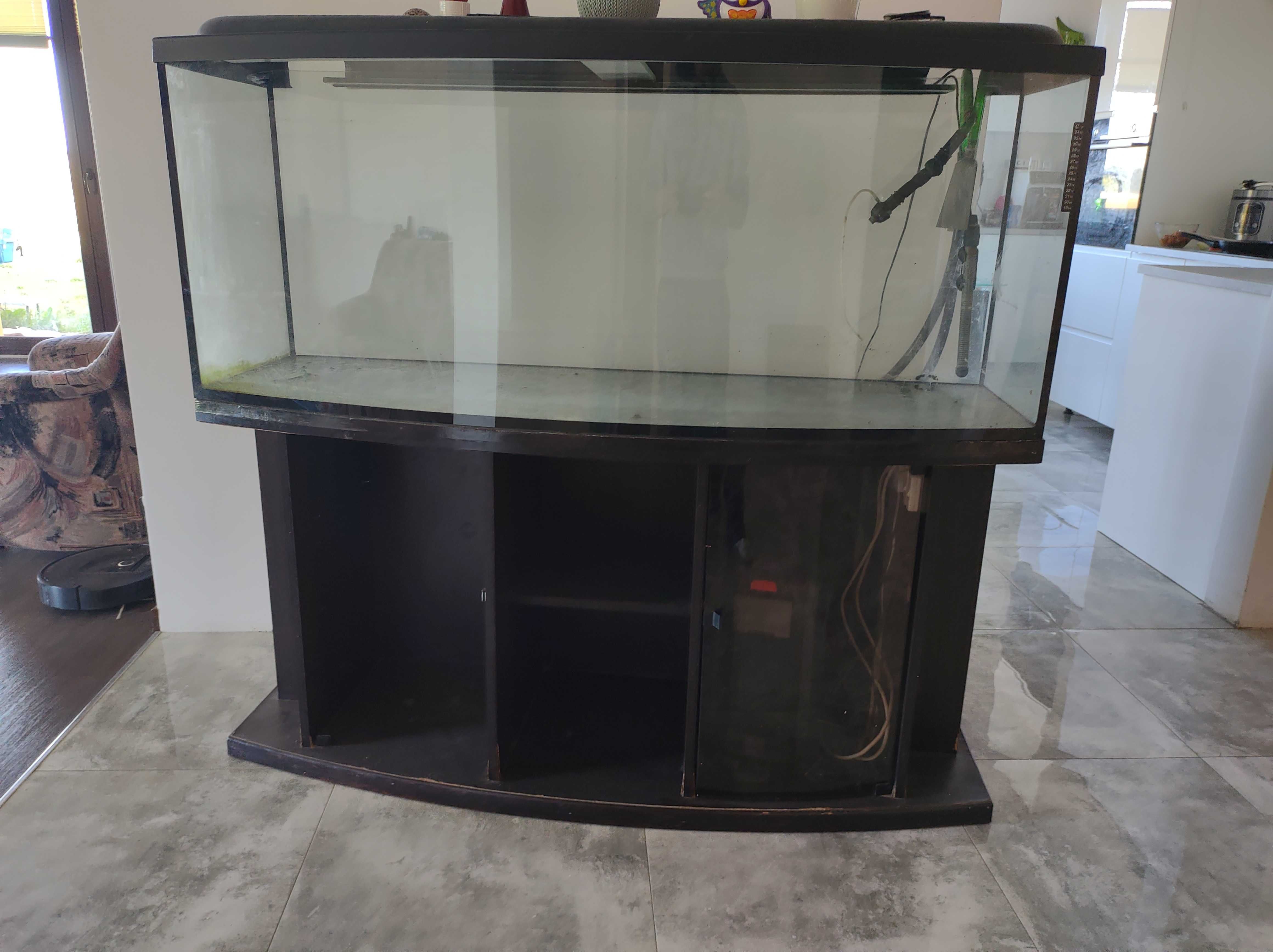 Akwarium panoramiczne 560L+szafka+pokrywa z oświetleniem LED. STAN BDB