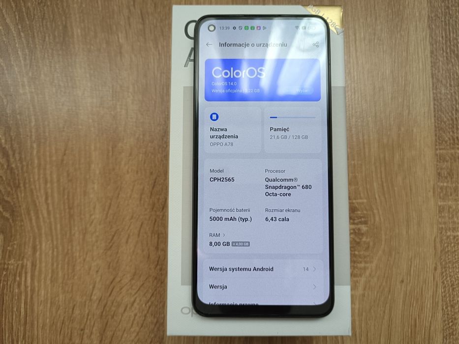 OPPO A78 8/128GB 6,43" Amoled 90Hz 50Mpix Jak nowy gw.24