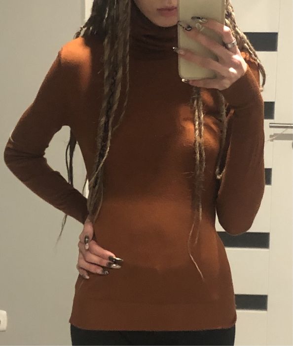 Golf beżowy rudy brązowy zara knit