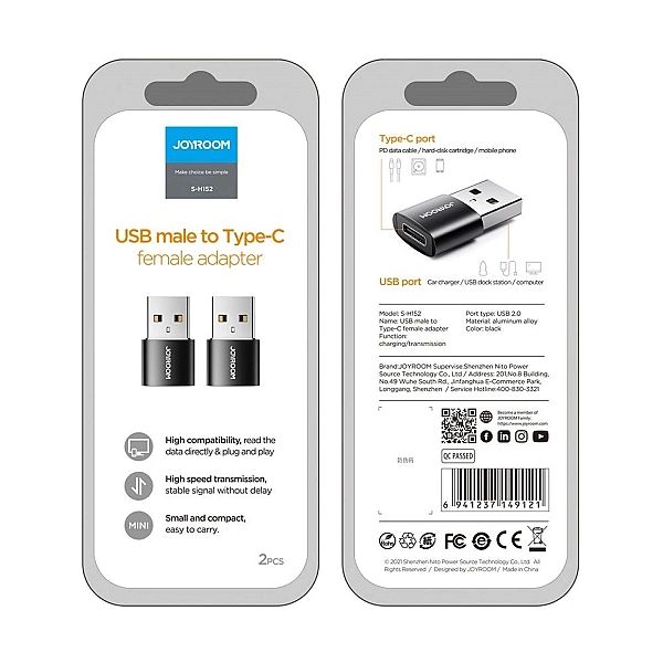 Joyroom adapter przejściówka z USB Typ C (żeński) na USB (męski) 2 szt