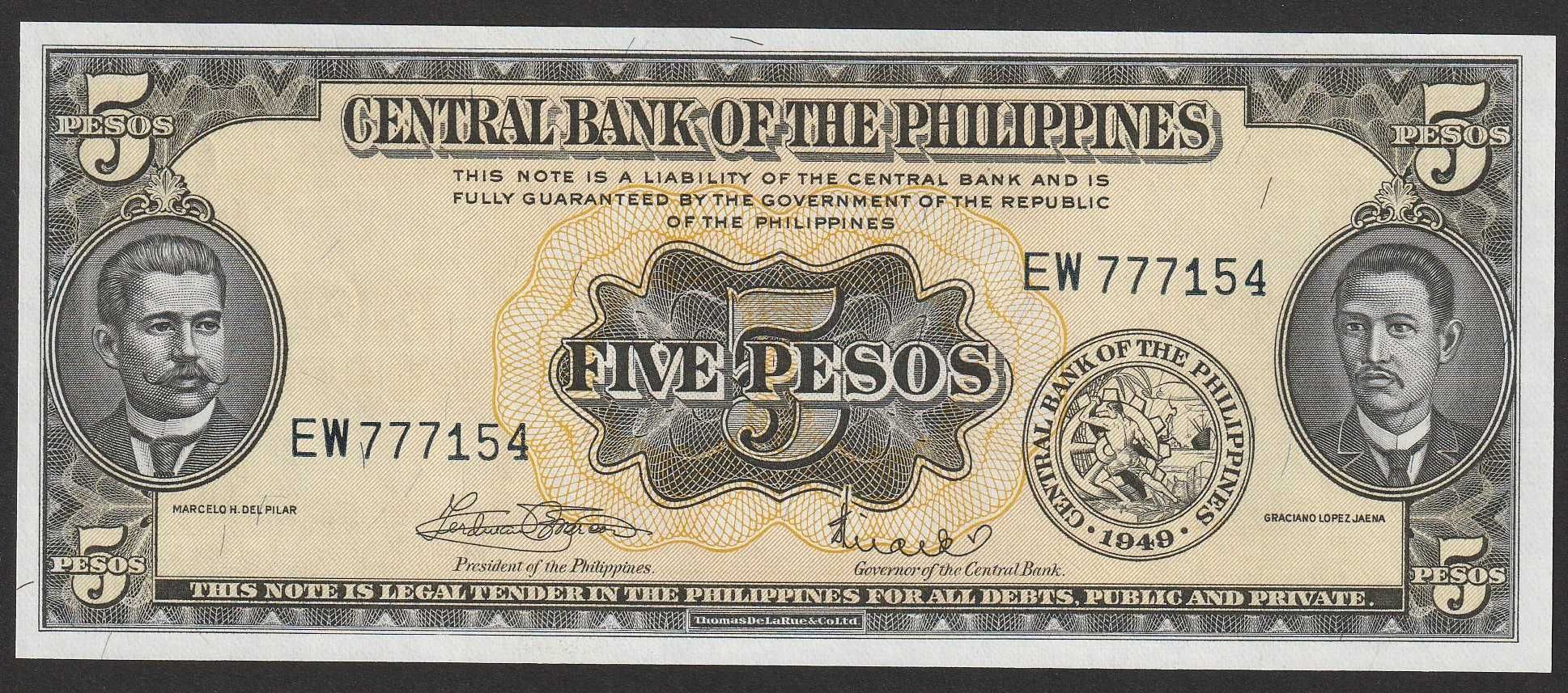 Filipiny 5 pesos 1949 - stan bankowy UNC