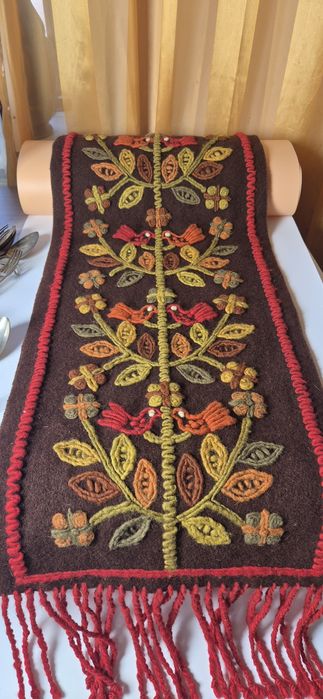 Cepelia PRL duży wełniany kilim z ptaszkami sumak