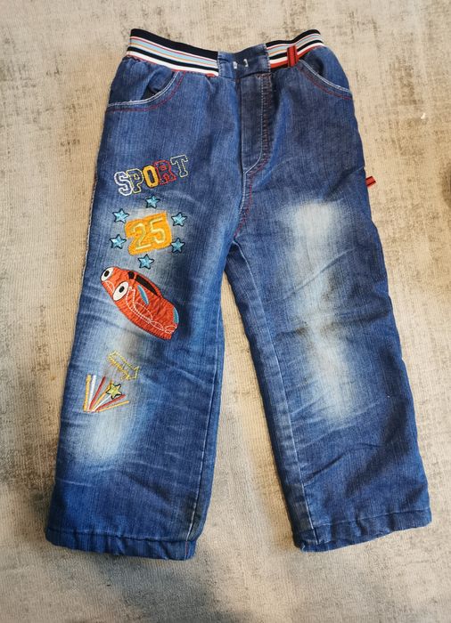 Ocieplane z misiem grube spodnie zimowe ciepłe 110 auta cars wygodne