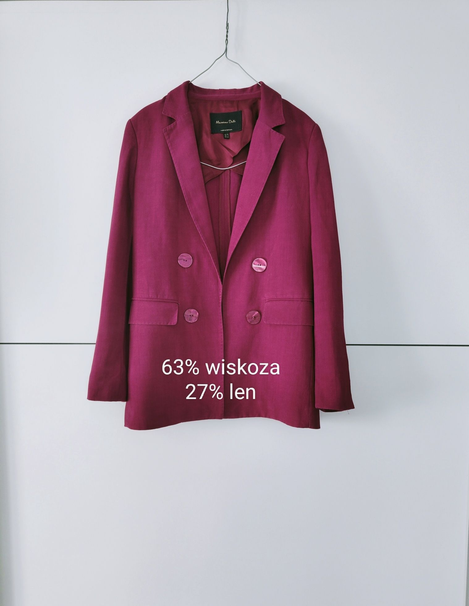 Marynarka Massimo dutti 34 XS różowa fuksjowa magenta lniana wiskzowa