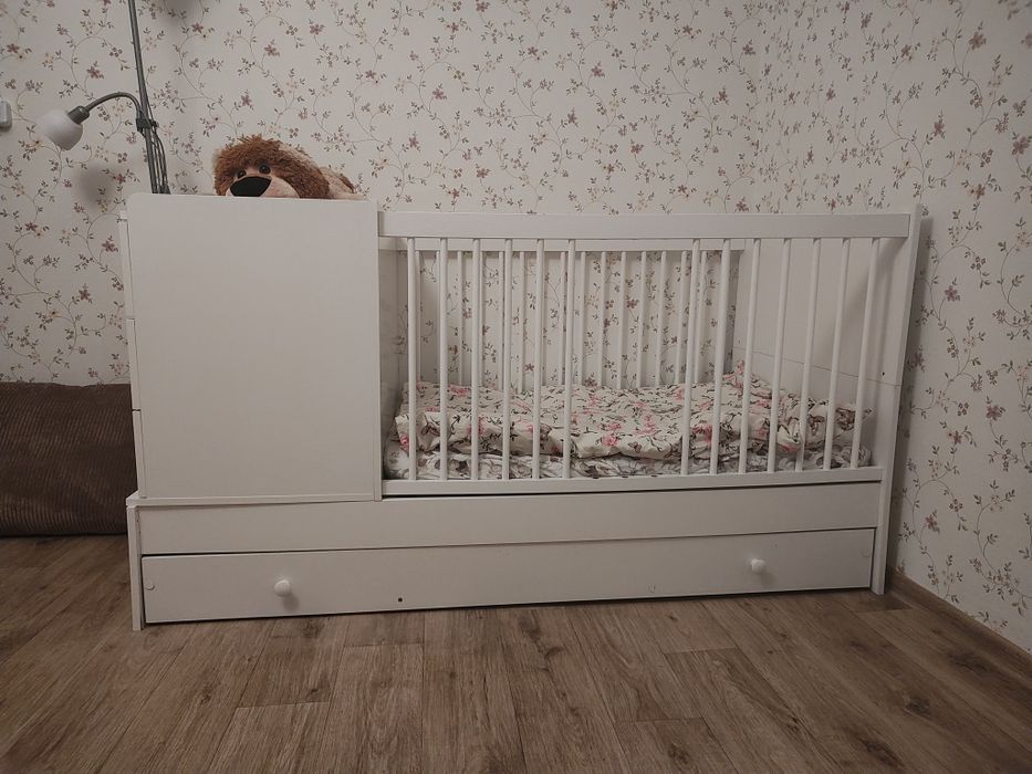 REZERWACJA Łóżeczko dziecięce z komodą 3w1 Klupś Kompakt 120x80