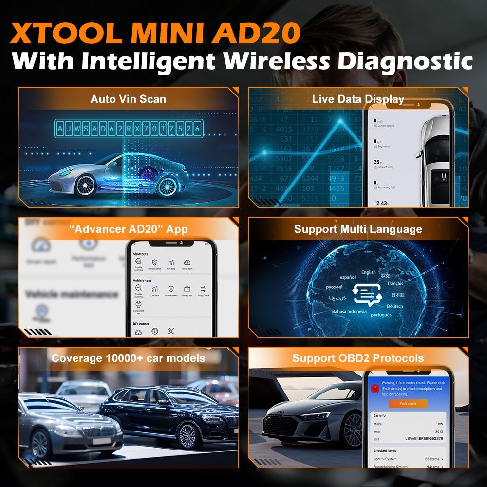 Діагностичний автосканер XTOOL AD20 OBD2 з Bluetooth 5.0 IOS Android