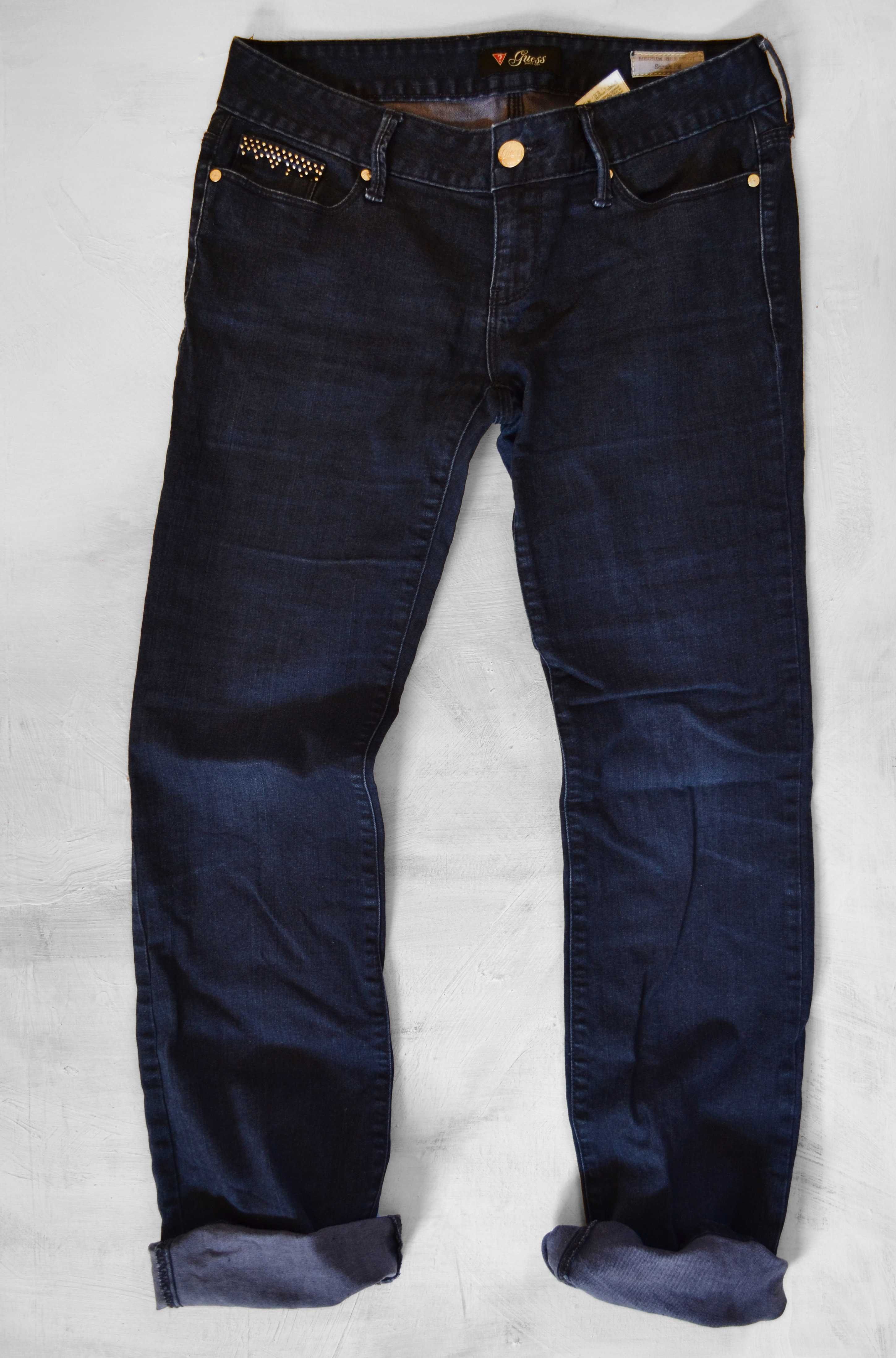 jeansy granatowe dzwony Guess spodnie jeansowe L