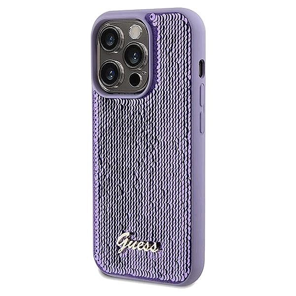 Etui Guess Sequin Script Metal na iPhone 14 Pro Max - fioletowe