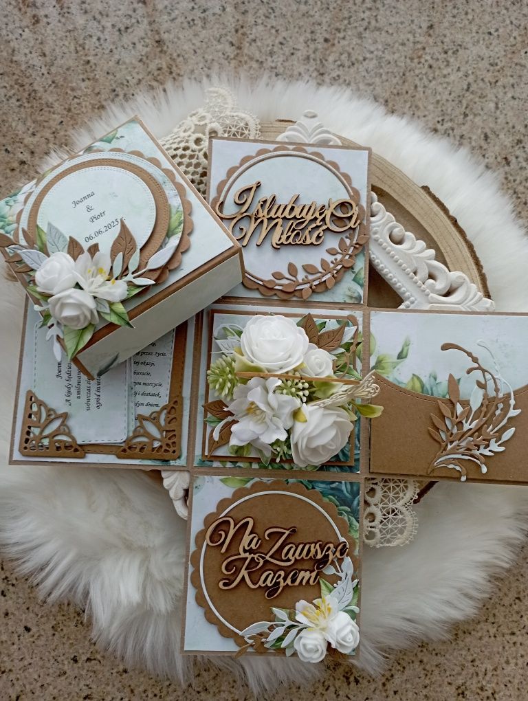Pamiątka ślubna exploding box na ślub boho