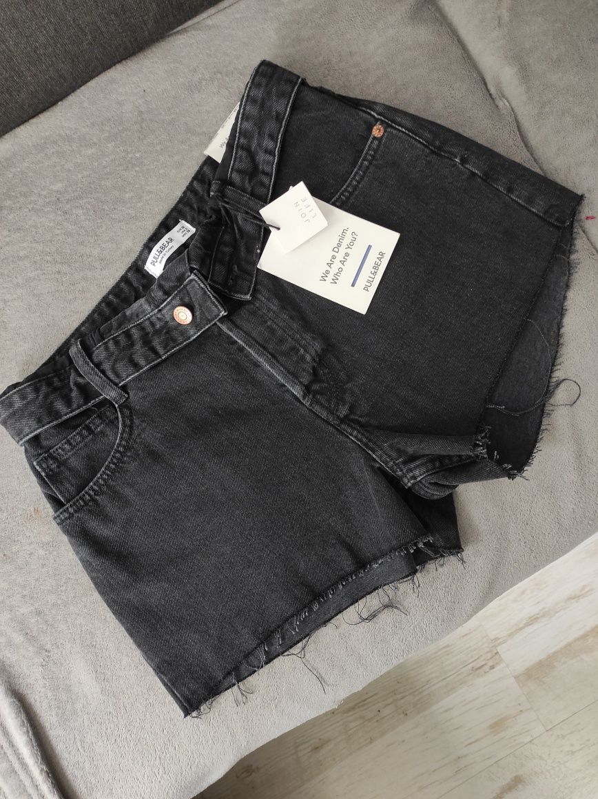Czarne szorty jeansowe nowe Pull&bear 38 M wywinięty pas