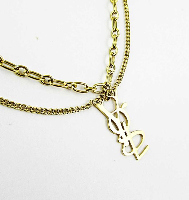 Długi podwójny naszyjnik łańcuszki stal chirurgiczna zawieszka C126