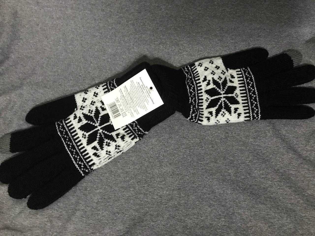 Перчатки  рукавицы черные с принтом