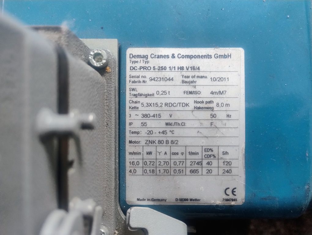 DEMAG wyciągnik wyciągarka elektryczna suwnica