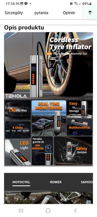 TEMOLA pompka przenośna samochód motocykl sprężarka miernik ciśnienia