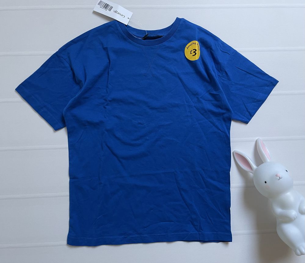135-140 George 9-10 lat niebieska koszulka bawełniany tshirt gładki UK