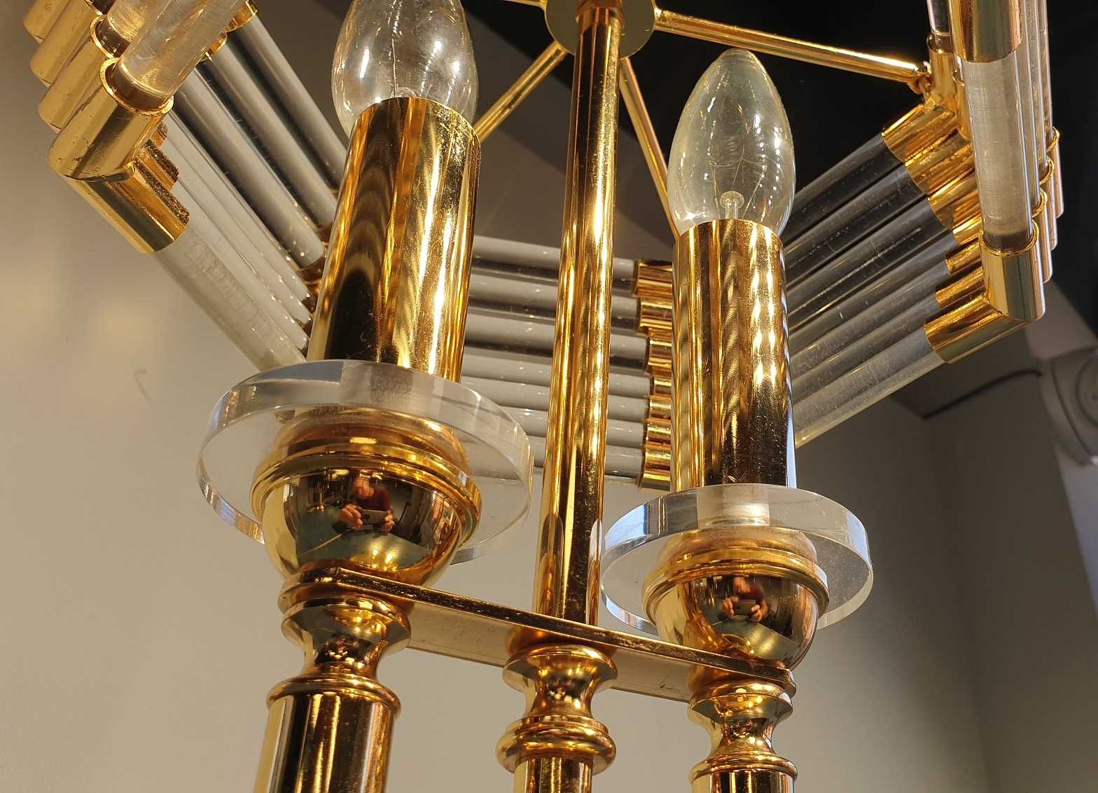 Lampa stojąca - złota z kryształowym kloszem