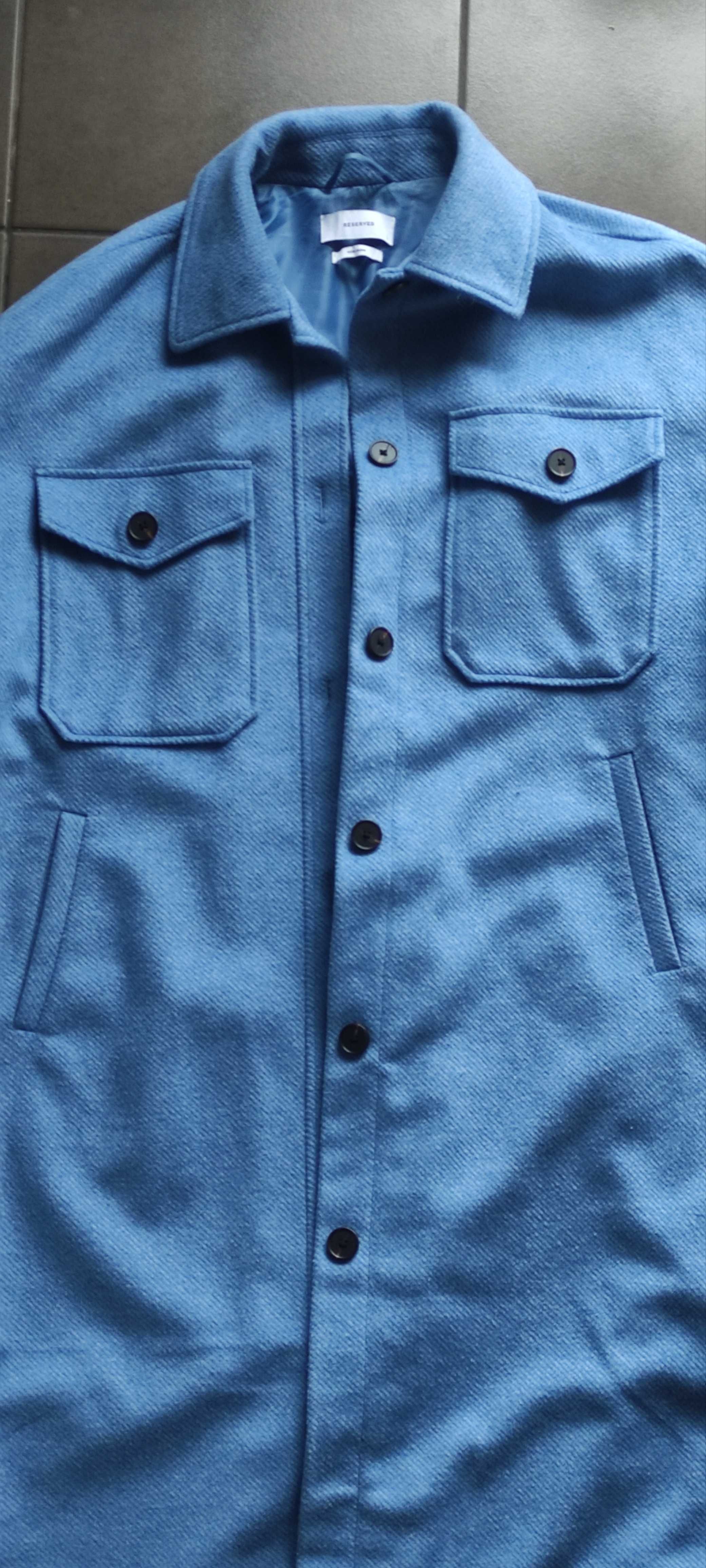 Błękitny płaszcz damski 50 proc. wełna, L RESERVED