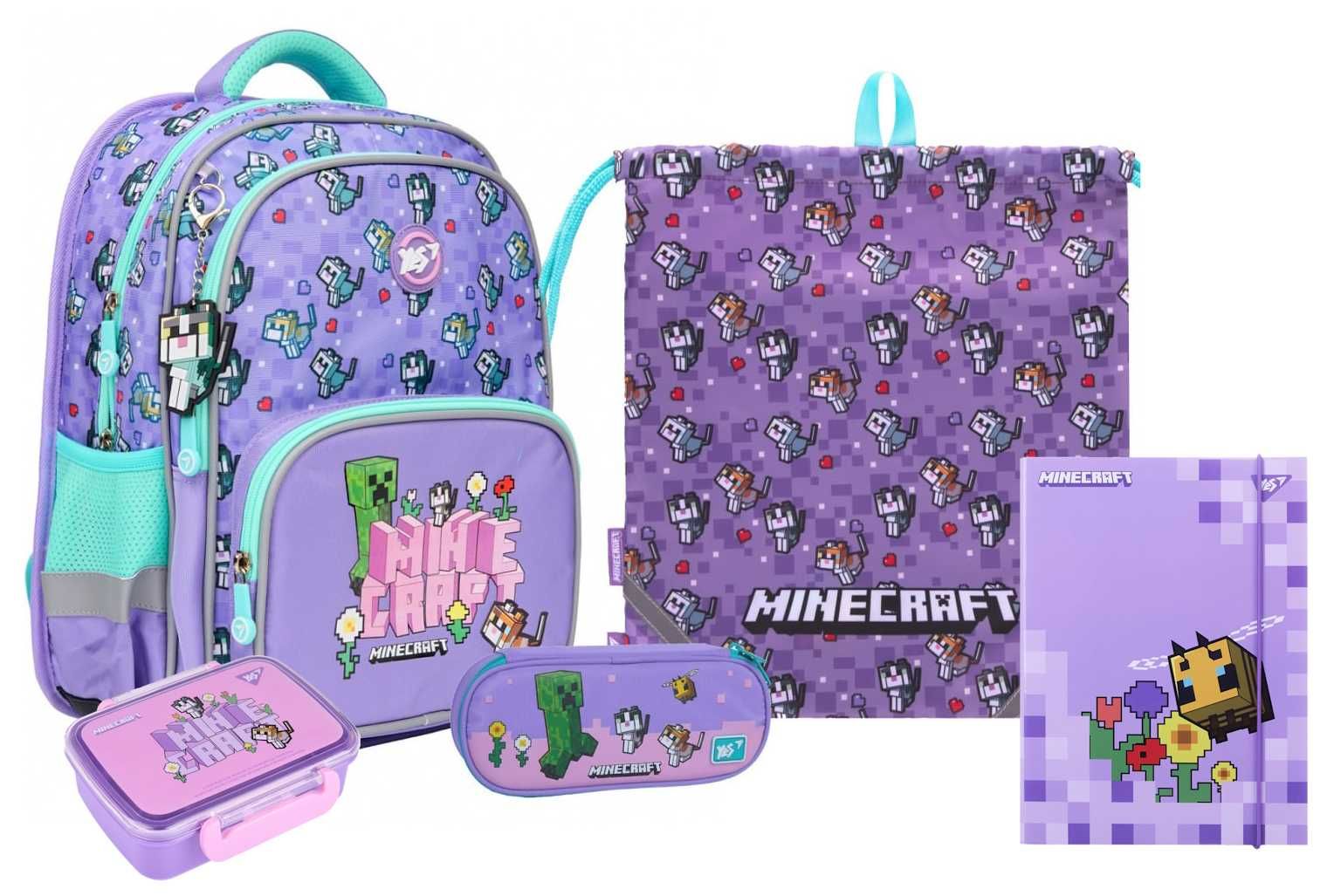 Набір 5 в 1 Рюкзак шкільний YES Minecraft Pinky на зріст 130-145