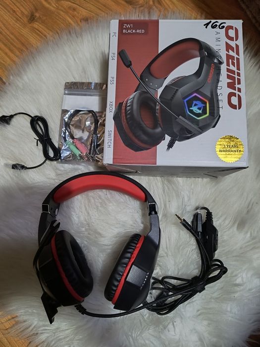 Gamingowe słuchawki Ozeino ZW1 – Black/Red – LED RGB – Mikrofon