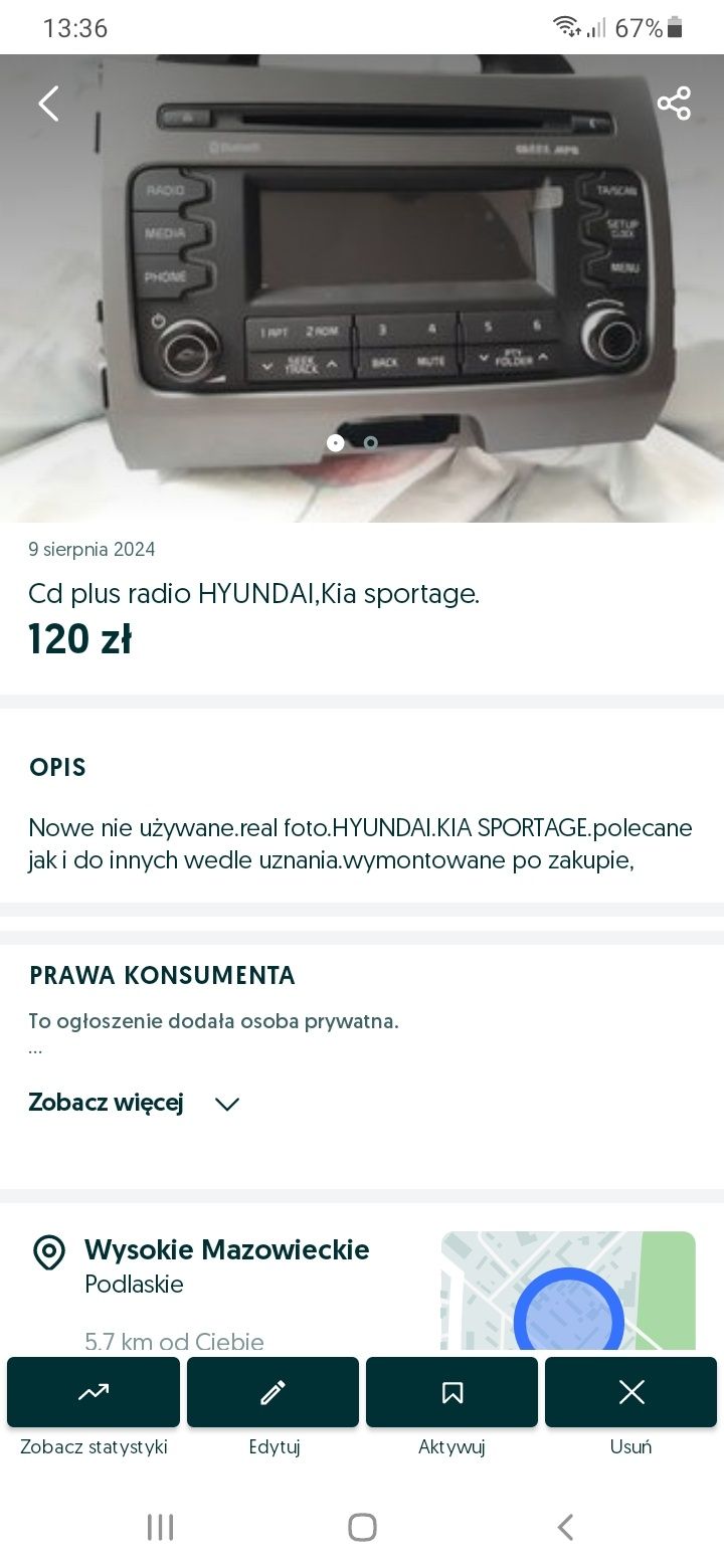 Radio nowe.wymontowane po zakupie auta.