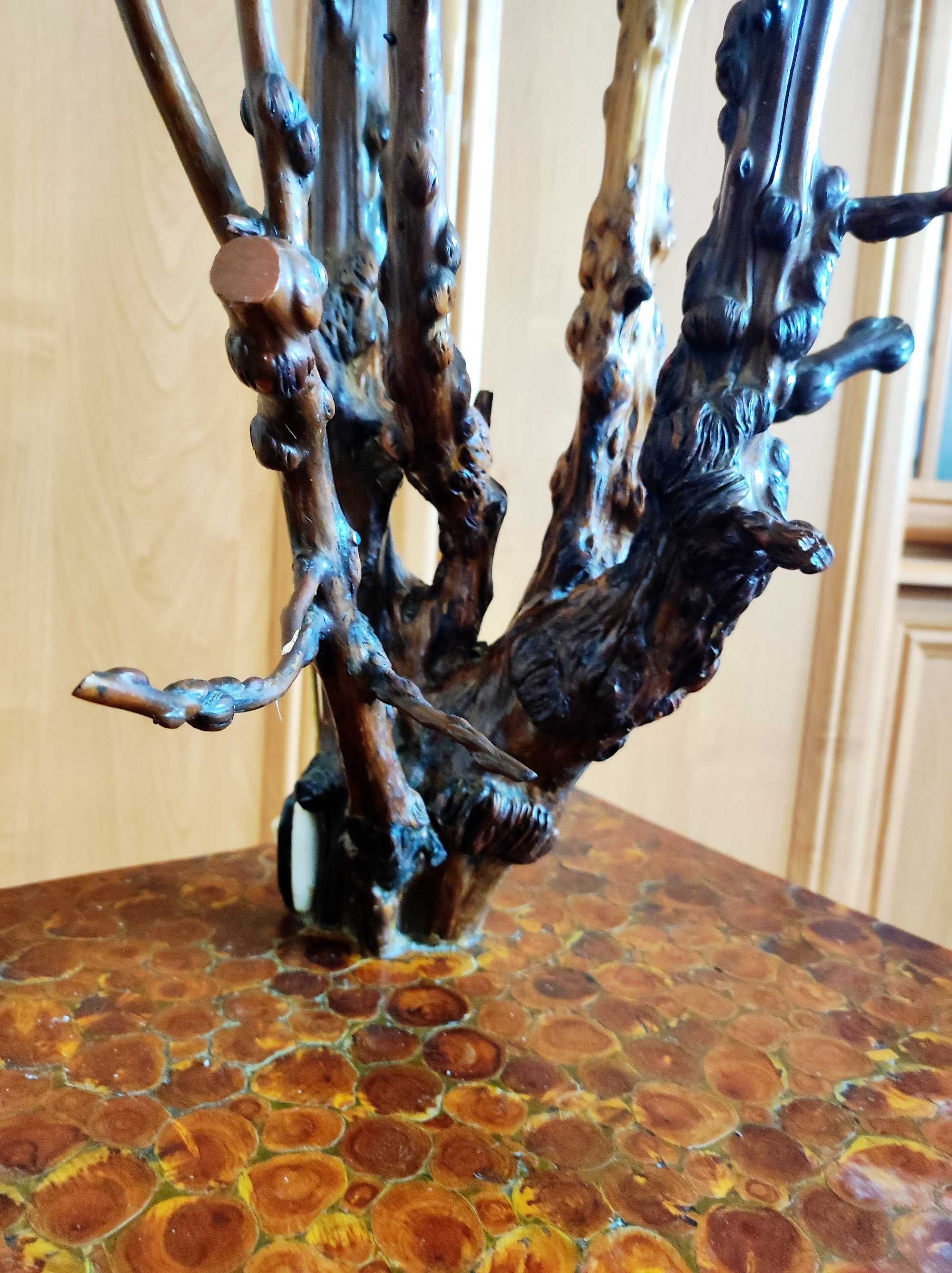 Drewniany stolik nocny kawowy lampka jałowiec ręcznie robiony handmade