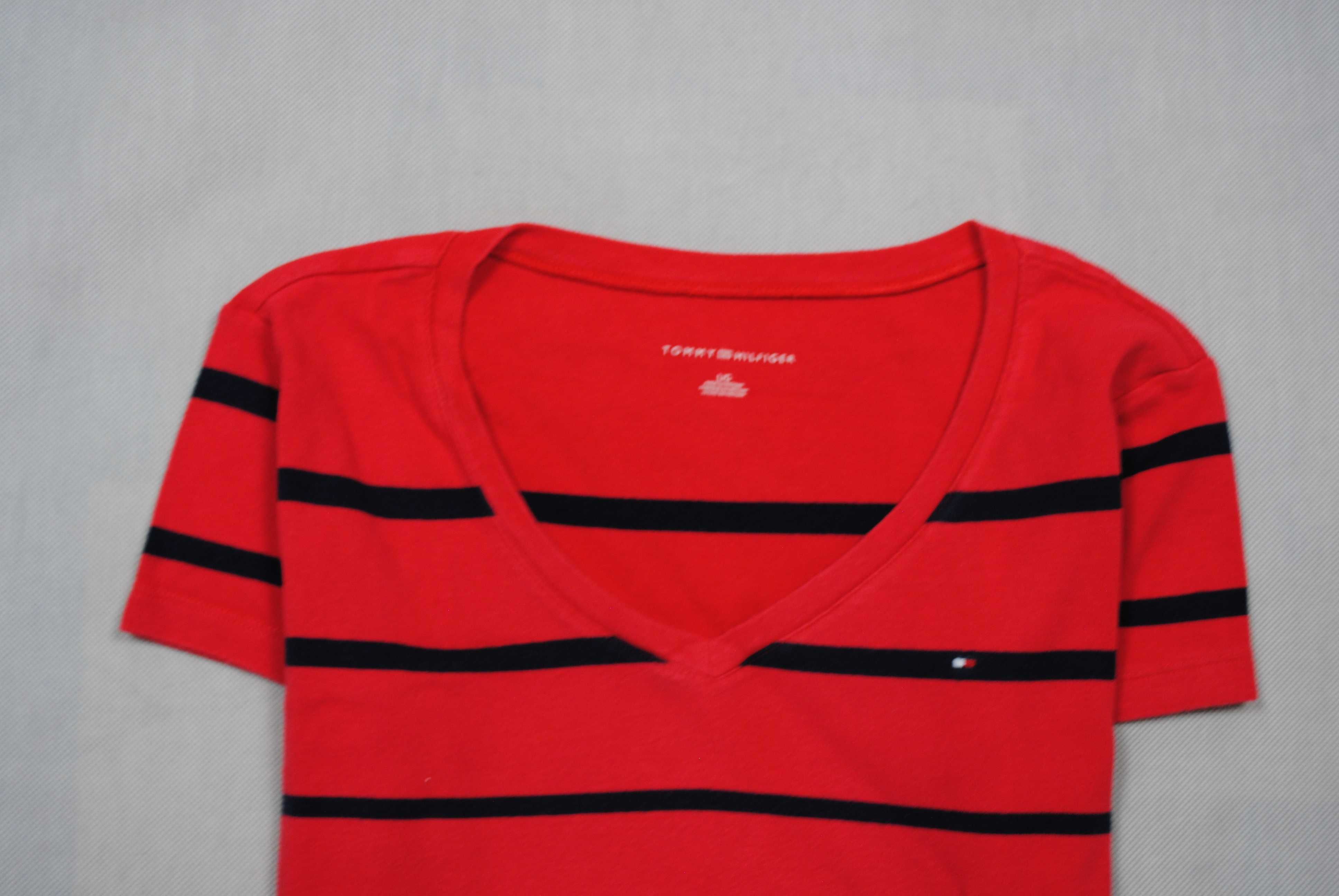 Tommy Hilfiger T-Shirt Koszulka Damska RÓŻOWA PASKI Logo Klasyk M L