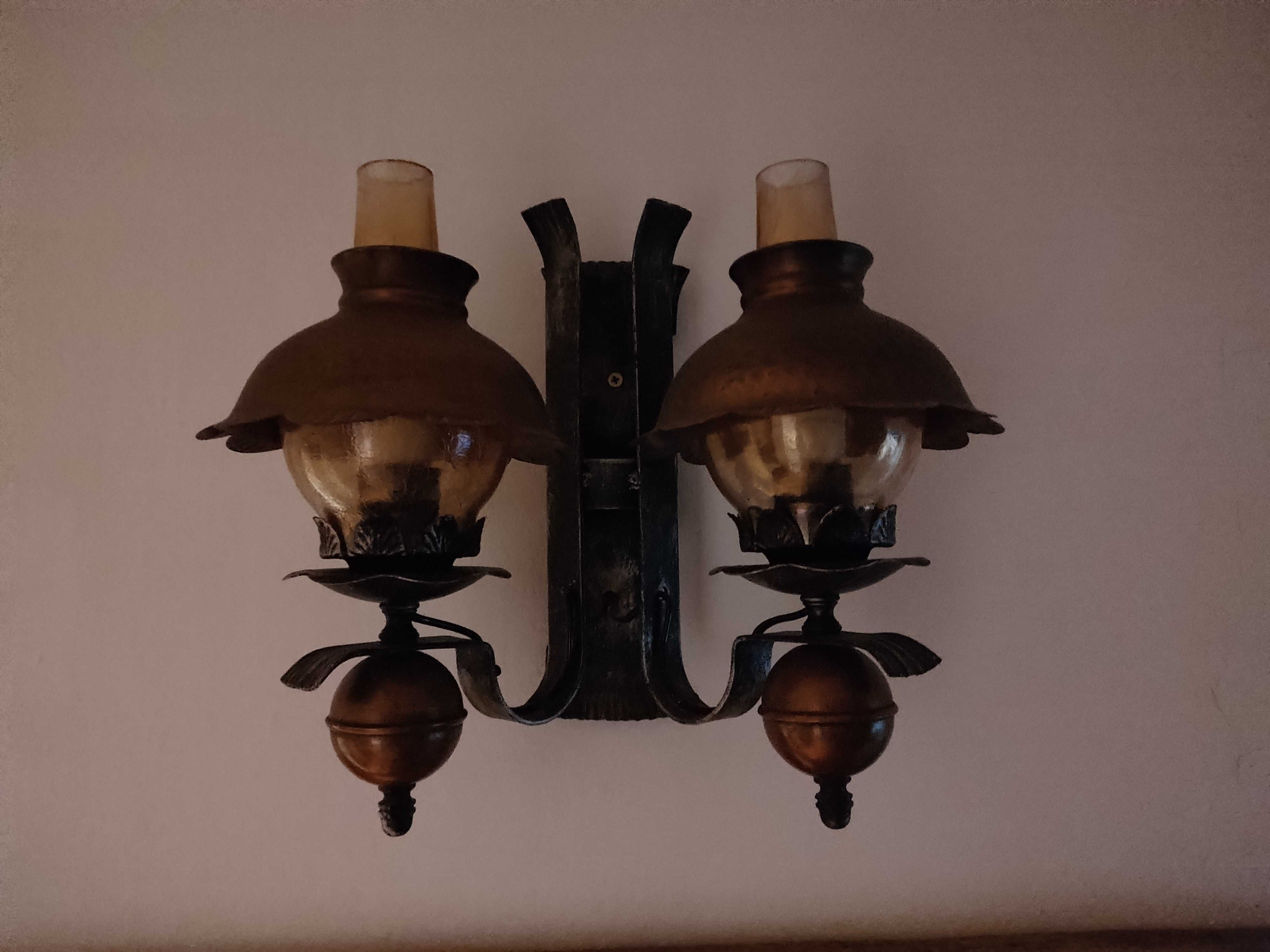 Lampa, kinkiet z miedzianymi elementami, retro