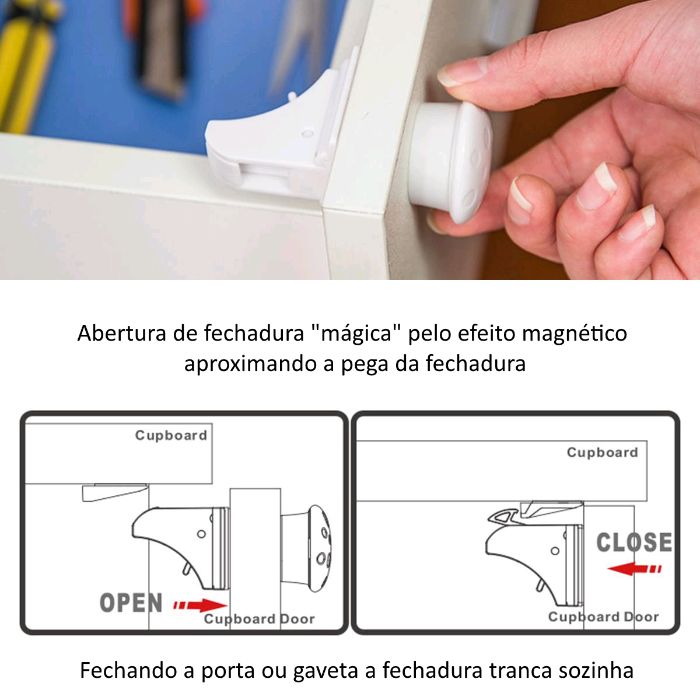 4x Fechadura "mágica" magnética para moveis e gavetas anti crianças