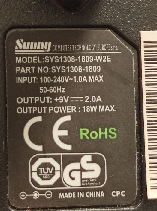 Блок живлення 9V 2A 18W, epson ps 180 24V 2.1A