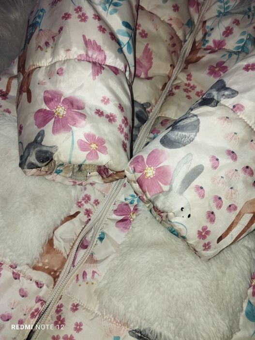 Kurtka gruba zimowa ocieplana uszy miś kieszenie płaszcz długi ociepla