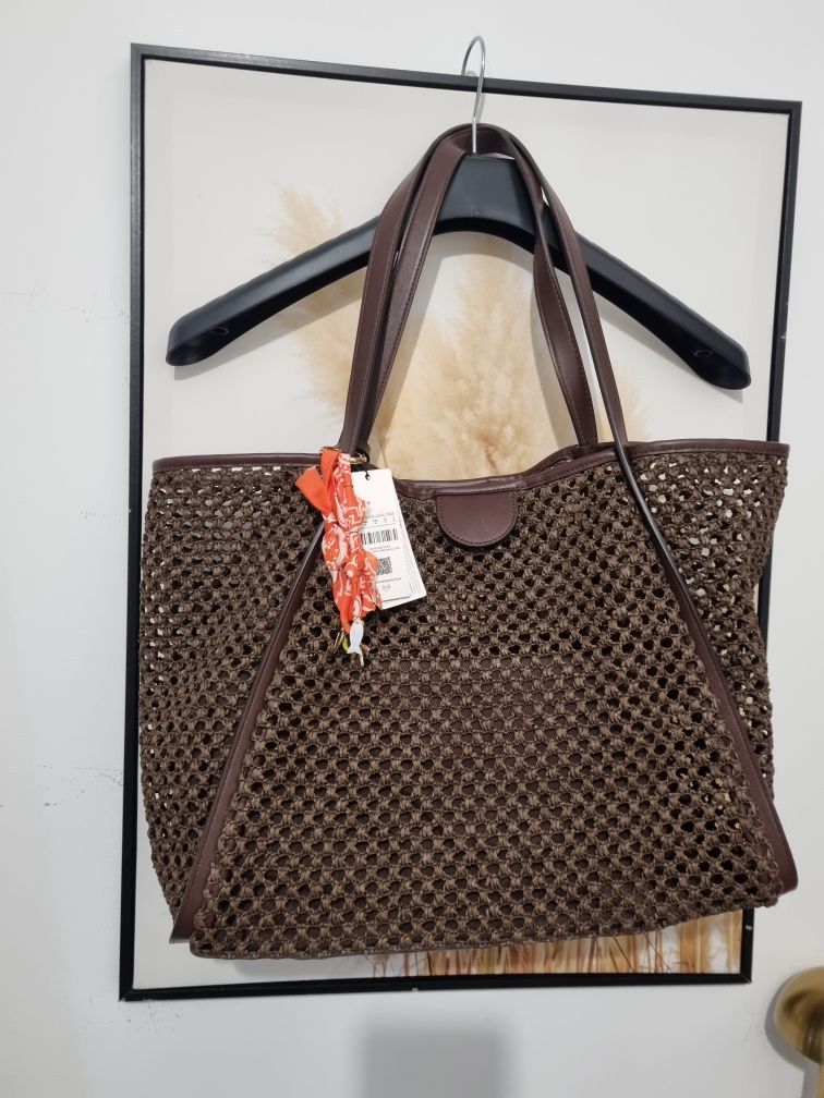 Nowa torebka Parfois czekoladowy brąz ażurowa shopper