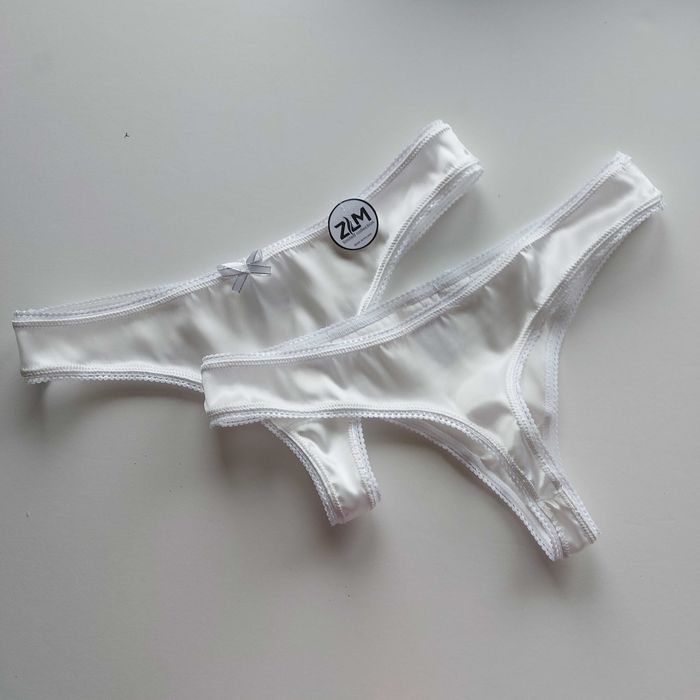 Stringi damskie 2-pak. Elegancki z jedwabiu naturalnego. Rozmiar L