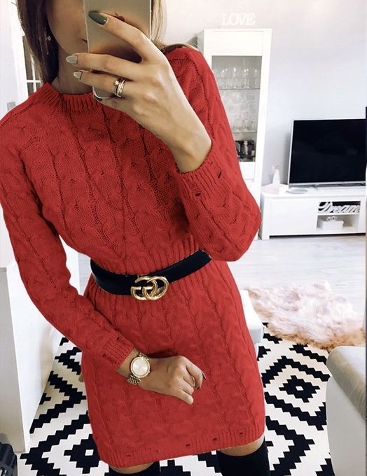 Nowa czerwona sukienka sweterkowa dzianinowa