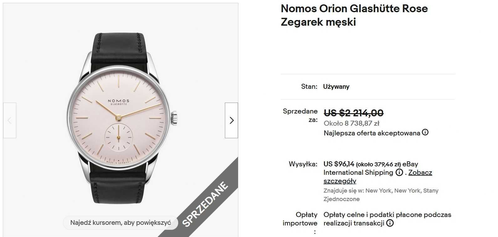 Zegarek Glashütte Nomos Orion Mechaniczny Szafir Rezerwa Chodu Komplet