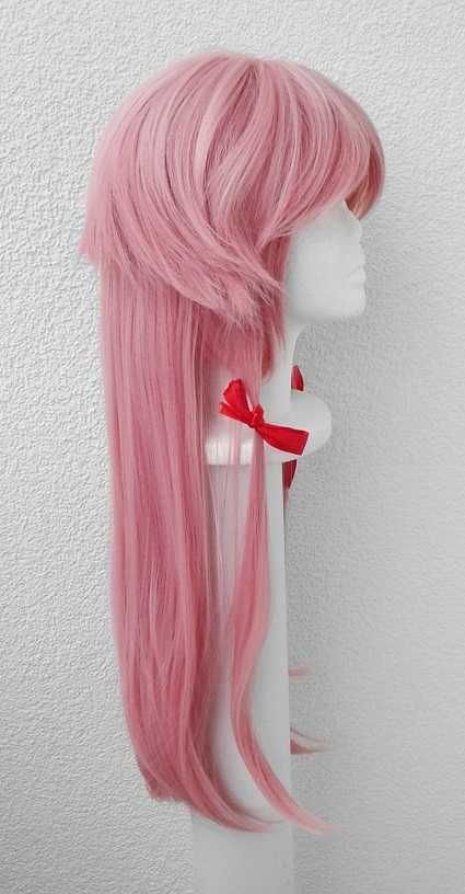 Gasai Yuno Mirai Nikki cosplay wig różowa peruka ze wstążkami anime