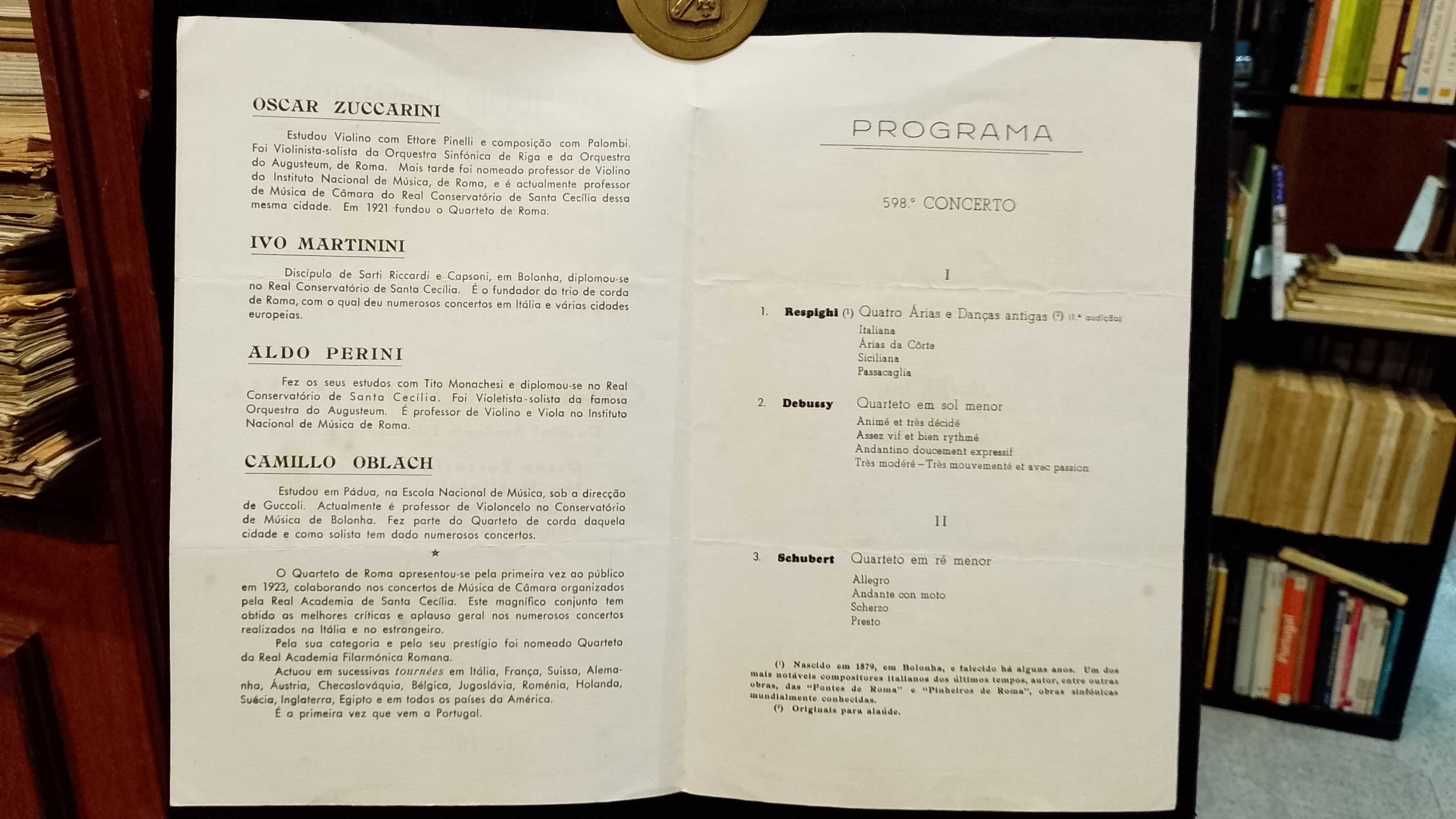 Programa Orpheon Portuense 1946 Quarteto de Roma
