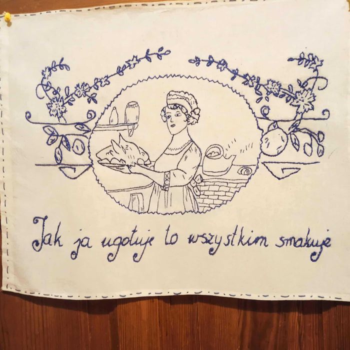 Makatka ścienna ręcznie haftowana nowa.Jak ja ugotuje to wszystkim ...